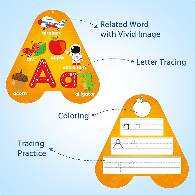 D-FantiX 55 Pcs Dry Erase Number & Alphabet Flash Cards for Toddlers, Double Sided Write and Wipe Educational Preschool Flashcards, Number Colors Shapes Letters Tracing Handwriting Practice for Kids
