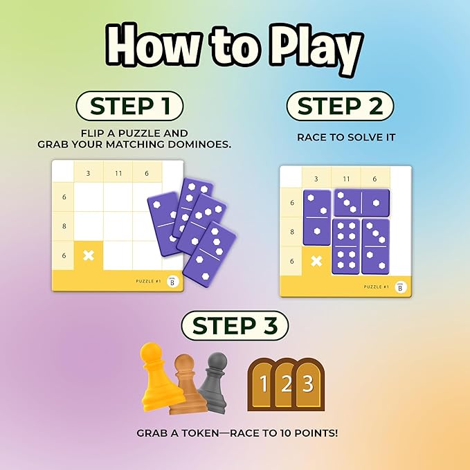 Uzzle Games - Sudonumo Domino - 24 Dominoes, 120 Puzzles, Multi-Level Difficulty (A-D), 2-4 Players, Ages 6+ - Fast-Paced Mind Games - Travel Games for Family Fun