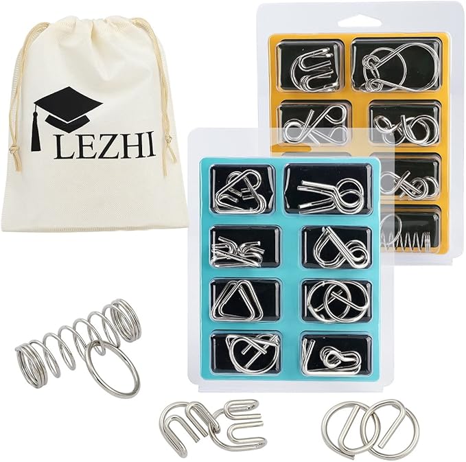 IQ Toys-AB A+B Test Mind Game Brain Teaser Wire Magic Trick Toy IQ Puzzle Set (Pack of 16), Metallic