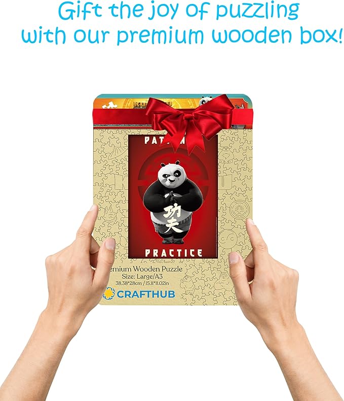 Crafthub Kung Fu Panda Wooden Puzzles for Adults – A3 Size with 343 Pieces Wood Puzzles – Patience Practice – Jigsaw Puzzles with Unique Shapes – 15" x 11"