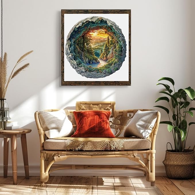 Wooden Puzzles, 3D Cave Forest Puzzle 300 Pieces, Unique Animal Shaped Wood Challenging Jigsaw Puzzles Ideal for Adults, 13.4x13.3in