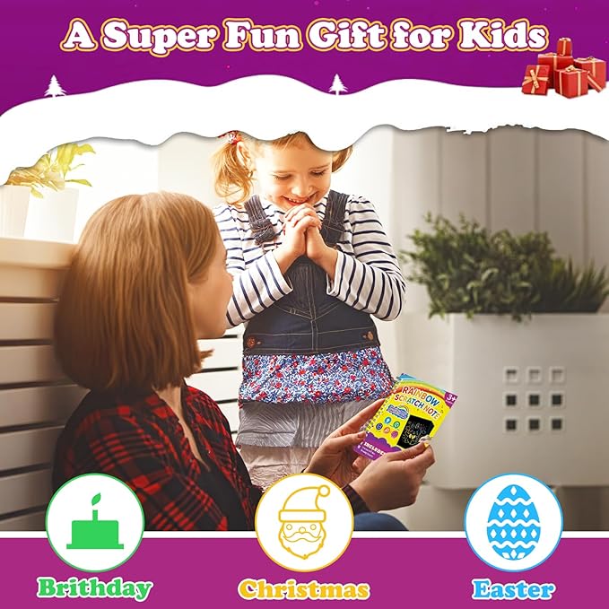 Scratch Art for Kids: 16 Pack Rainbow Scratch Paper Party Favors - Art Crafts Notebook Suitable for Birthday Gifts/School Crafts Kit/Classroom Prizes for Girls and Boys Aged 4-12