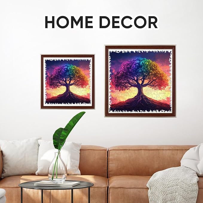 Ruikiyart Wooden Puzzles for Adults, 5MM 500 Pieces Color-Tree of Life Wooden Jigsaw Puzzles, Plant Unique Shaped Puzzle Gifts for Adults and Kids on Thanksgiving, Family Puzzle Games(15.9"*15.7")