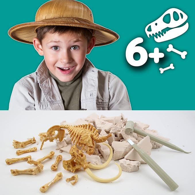 Science4you - Mammoth Fossil Digging Kit for Kids +6 Years - Excavate and Assemble 17 Mammoth Fossils - Ideal Dinosaur Excavation Kit Toy, Archeology and Paleontology Sets for Kids Age 6+
