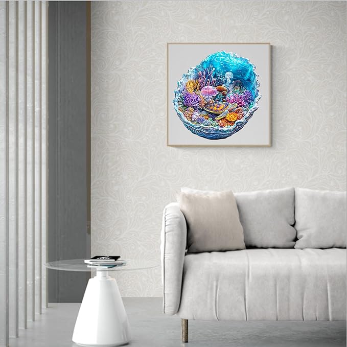 KAAYEE Wooden Puzzles for Adults, 3D Visual Effect Ocean's Embrace Turtle Wooden Jigsaw Puzzle Unique Shape Wood Puzzle Adult, 3D Effect Flat Puzzle Birthday Family Games (S-8.5 * 8.4in-90pcs)