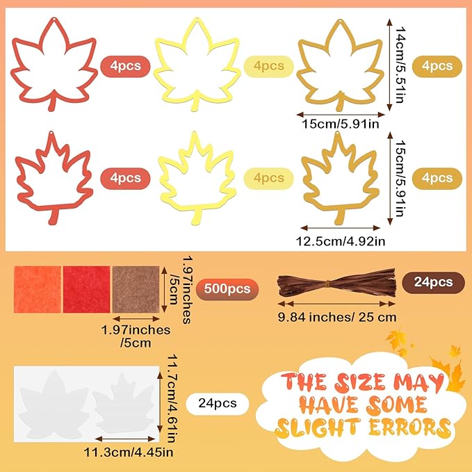 Chiisong 24 Sets Maple Crafts Kit DIY Tissue Paper Sign Crafts for Back to School Fall Harvest Thanksgiving Religious Christian Party Fun Home Actives
