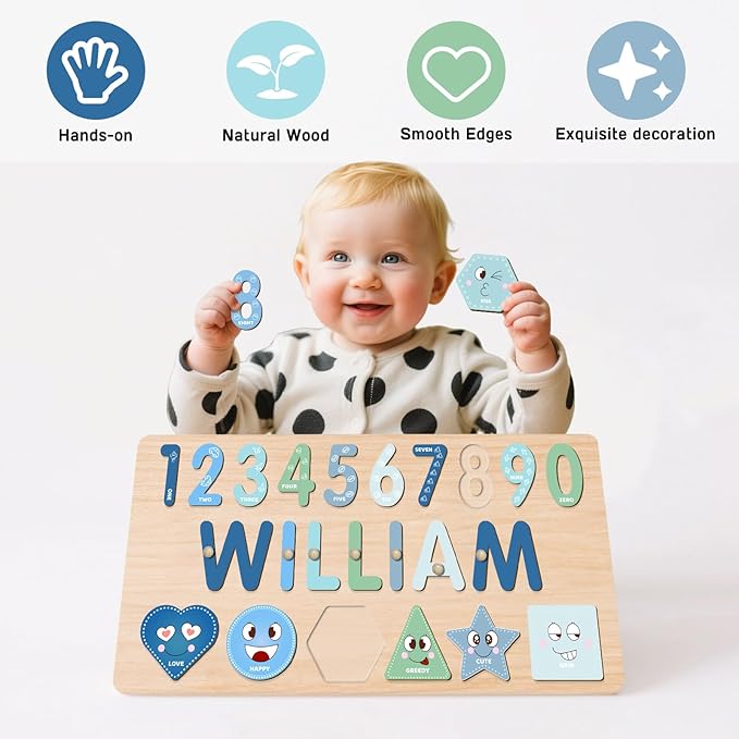 Name Puzzle for Kids Personalized, Toddler Wooden Puzzles, Early Learning Toys for Baby, 1st Birthday Gifts, Personalized Baby Gifts