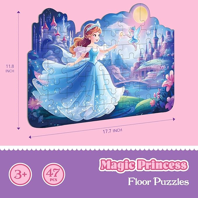 Princess Floor Puzzles for Kids Ages 4-6, 54 Pieces Magical Princess & Castle Floor Puzzles for Kids Girls Ages 3-5, Learning Educational Jigsaw Puzzles Toys Great Gifts