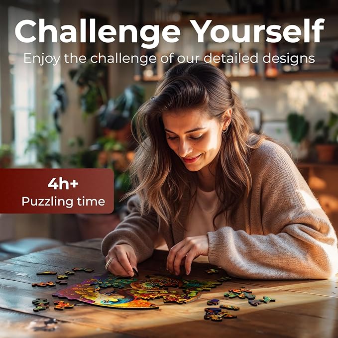 CRAFTHUB Animal Wooden Puzzles for Adults – A3 Peacock Yin Yang with 127 Pieces – Jigsaw Puzzles with Unique Animal Shapes – 10.6" x 10.7"