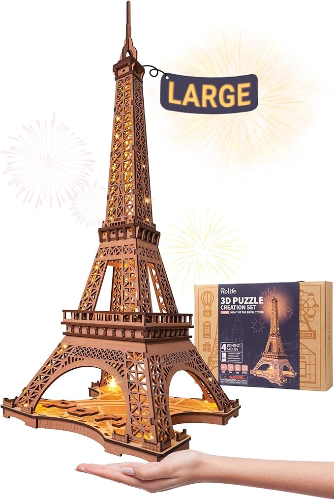 Rolife 3D Wooden Puzzles for Adults, Large Eiffel Tower Set-LED Model Building Sets, Paris Architecture Kits as Home Decor Gift Ideas for Women and Men.