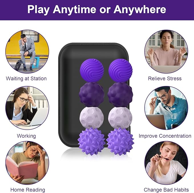 BUSOHA Silicone Magnetic Fidget Balls - 8 Pack Silicone Stress Relief Balls Stone for Adults Sensory Travel Toys for Calming,Stress,Autism and ADHD,Gifts for Kids Girls Boys,Purple