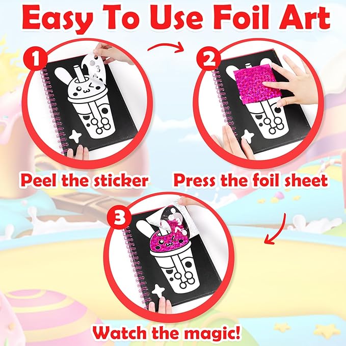 FUNNYB&G Foil Art Craft Activity for Kids - Gift for Girls Crafts for Kids Fun Art Supplies DIY Creative Travel Toy, Birthday Gift Party Favor Toys for Girls Boys 4 5 6 7 8 9 Years Old (Food)