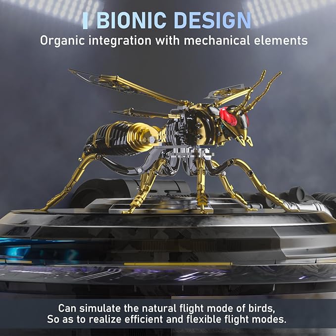 3D Puzzles for Adults, Bumblebee Metal Assembly Jigsaw Game with Steel Mechanical Engineering, Advanced DIY Crafts for Relief & Collection(Black-Gold)