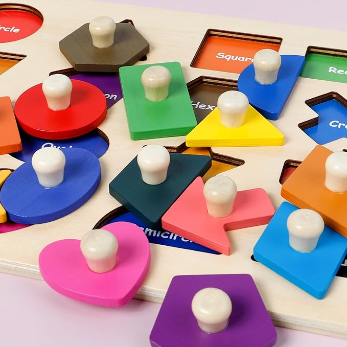 Wooden Shape Peg Puzzles for Toddlers 1 2 3 Year Old, Toddler Learning Toys Shape Sorter Color Match Montessori Toys Educational Puzzles for Toddlers 2-4 Easter Birthday for Girls