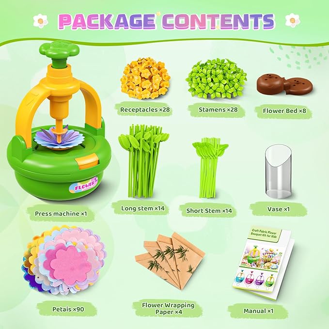 Plunack Flower Bouquets Toys for Kids Age 4-8, Flower Press Kit DIY Flowers Making Craft Kit for 4 5 6 7 Year Old Girls Arts & Crafts Toys Educational Handmade Activity Set, Birthday Gift for Girls 3+
