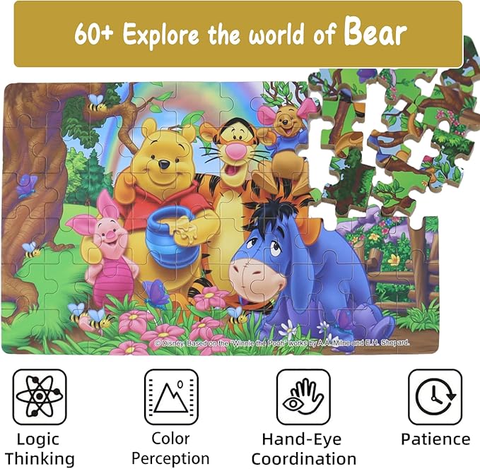 60 Piece Jigsaw Puzzles for Kids Ages 4-8 Bear Animal Party Puzzle- Family Game Reduced Pressure Toy Gift for Children (2500)