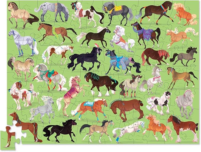 Crocodile Creek 100-Piece Jigsaw Puzzle for Kids Ages 5 and Up - Fun and Educational Table or Floor Puzzles - Storage Canister with Handle - Horses - 14” x 19” Finished