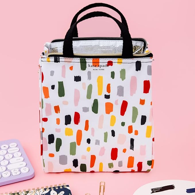 kate spade new york Cute Lunch Bag for Women, Large Capacity Lunch Tote, Adult Lunch Box with Silver Thermal Insulated Interior Lining and Storage Pocket, Painterly Strokes
