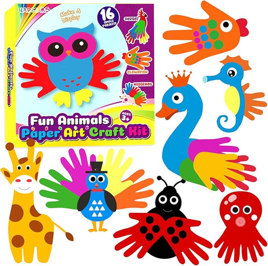 Animals Handprint Art Craft Kits- 16 Pack Easy Animal Cutout Craft for Toddler Age 3+,DIY Fun Hand Print Paper Crafting,Creative Toys Preschool Classroom Activity Project for Kids Boys & Girls
