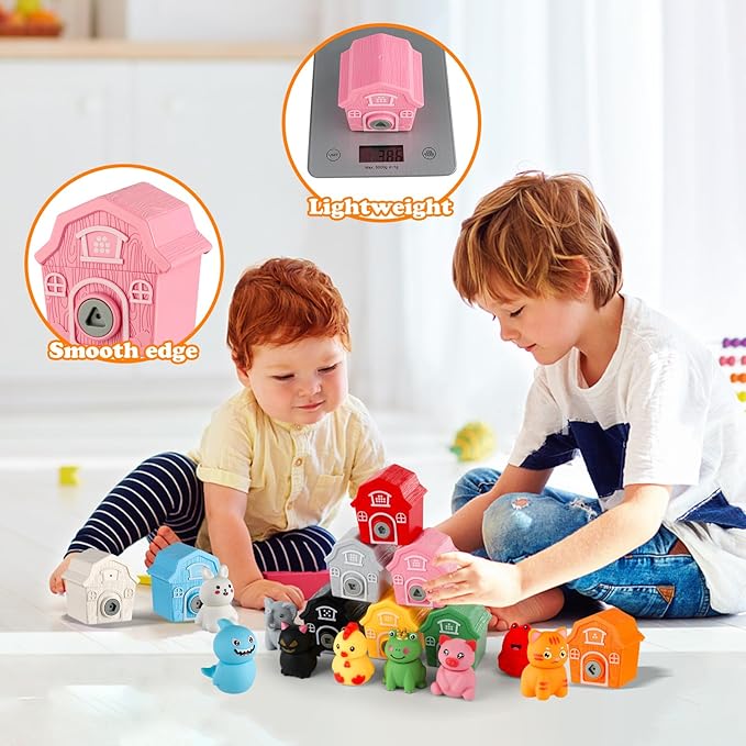 Toddler Learning Farm Barn Animals Toys - Includes 10 Animals, 10 Barns,10 Keys - Montessori Counting, Matching, Sorting - Educational Farm Animal Toys for Kids