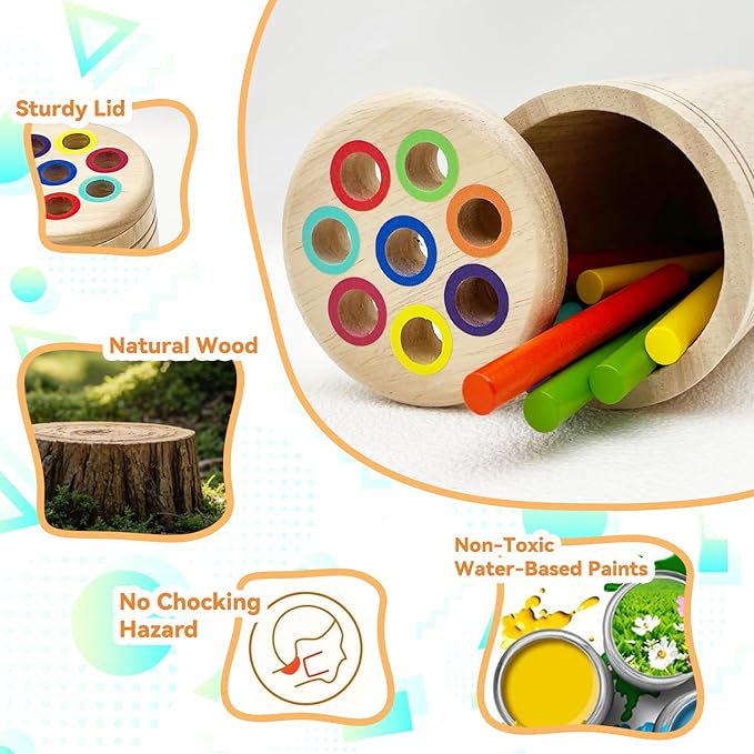 Wooden Montessori Baby Toddler Toys: 3 in 1Learning Fine Motor Skills Sensory Toys for Toddlers 3-5, Educational Color Sorting Preschool Learning Activities Boys Girls Gifts (3 in 1)