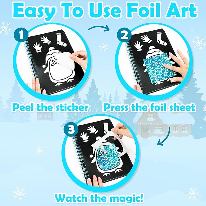 FUNNYB&G Foil Art Craft Activity for Kids - Gift for Girls Crafts for Kids Fun Art Supplies DIY Creative Travel Toy, Birthday Gift Party Favor Toys for Girls Boys 4 5 6 7 8 9 Years Old (Winter)