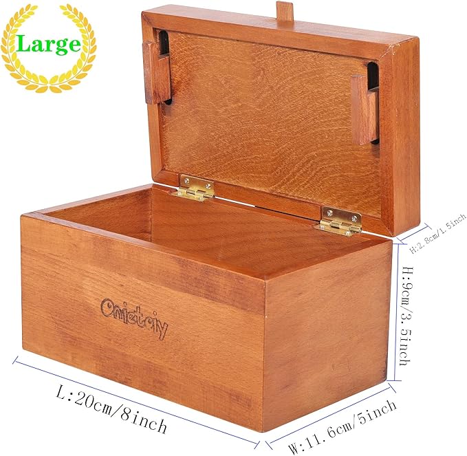 Big 32 Steps Wooden Secret Puzzle Box Toys Beech Wood Money Holder Handmade Storage Brain Teaser Unlocking Games Retro Compartment Thinking Toy Mysterious Birthday Gift for Kids and Adults