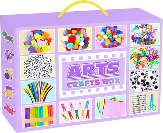 Arts and Crafts Supplies for Kids - 2000Pc Craft Kit with Pipe Cleaners DIY Craft Kit for Kids Art School Supply Materials Set All in Crafting Box Toys Gifts for Girls Boys Age 4 5 6 7 8 9 10 11 & 12
