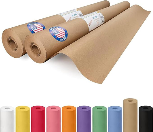 Brown Kraft Paper Roll 36" x 2160" (180 feet), Pack of 2 - USA-Made Brown Packing Paper 30lb Thickness for Moving, Shipping, Crafts/Arts - 100% Recycled Natural Wrapping Material by IDL Packaging