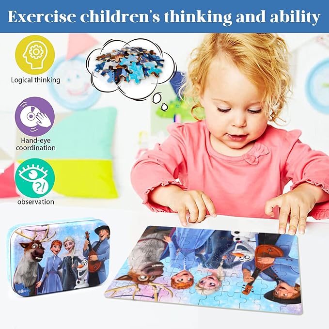 Puzzles for Kids Ages 4-8, 60 Pieces Puzzles for Kids Ages 3-5 in a Metal Box Girls and Boys Learning Educational Jigsaw Puzzle Toys Gifts