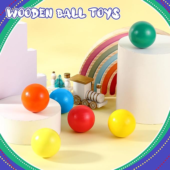 Bucherry 12 Pcs Montessori Wooden Balls 1.8 Inch Wooden Replacement Ball Educational Counting Toys Preschool Learning Material for Montessori(Mixed Color)