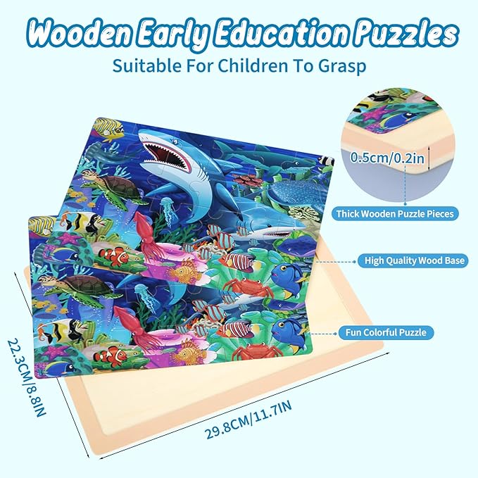 Puzzles for Kids Ages 4-6, 4 Packs Wooden Jigsaw Puzzles for Toddlers 3-5, Preschool Educational Puzzles Boards Toys Gifts for 3 4 5 6 Boys Girls