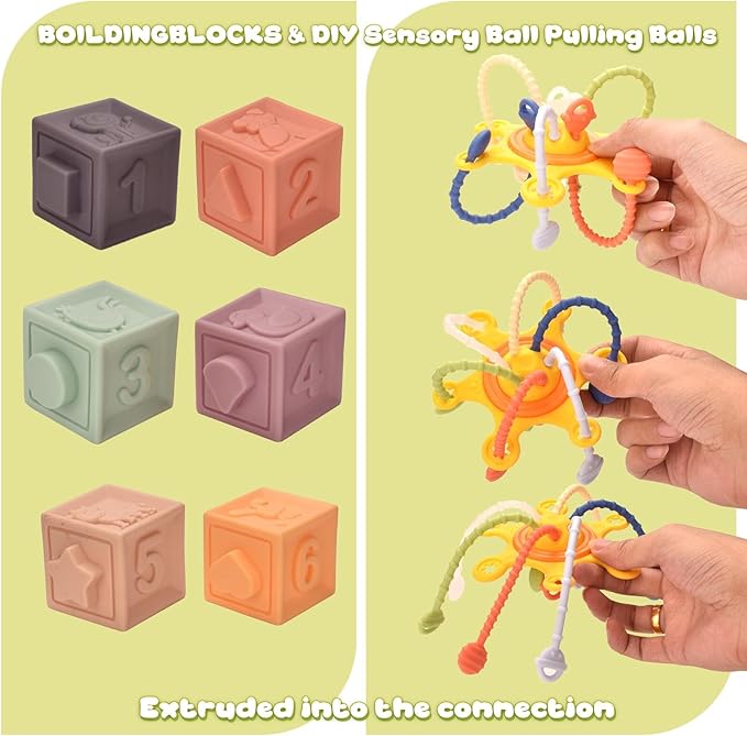 Montessoriii Toys for 1 Year Old,Baby Toys 6-12 Months,Stacking Building Blocks & Soft Infant Teething & Matching Eggs for Toddlers 6-9-12 Months,Baby Boys&Girls Gifts(7 in 1)