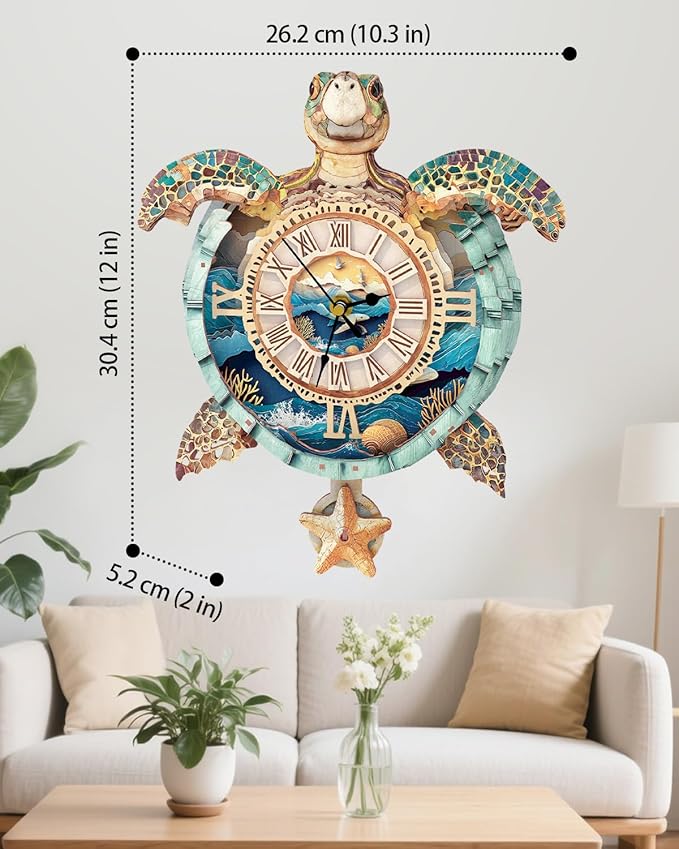 Rnfinewow 3D Puzzles for Adults, 3D Puzzle Sea Turtle Clock Kit (with Pendulum), Wooden Puzzles for Adults Home Wall Decor Clock Christmas Day Puzzle Gifts for Women Men