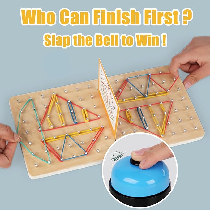Montessori Geoboard with Rubber Bands | 2-Player Educational Board Game for Kids Ages 3-8 | STEM Math Manipulatives & Fine Motor Skills Toys | Sensory Learning Activity for Preschool, Kindergarten