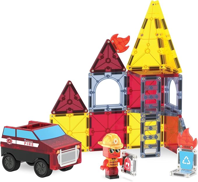 MAGNA-TILES Fire Rescue 27-Piece Magnetic Construction Set, The Original Magnetic Building Brand
