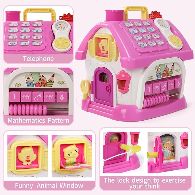 Multifunctional Learning Toy House&Activity Cube, Montessori Toys for 1 Year Old Girl Gift for First Birthday, One Year Old Educational Cube for Baby and Toddler Age 0-2