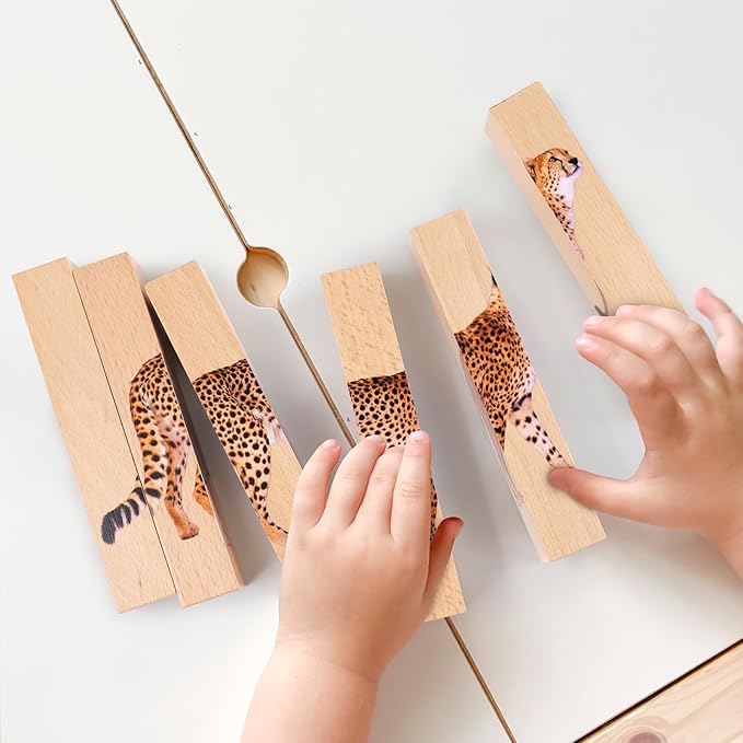 Wooden Puzzles for Toddlers 1-3: Animal Toddler Puzzles for 2-4 Years Old, Montessori Toys Learning Educational Chunky Puzzle, 4-in-1 Safari Animal Wooden Toys for Kids Baby Boys Girls Gifts