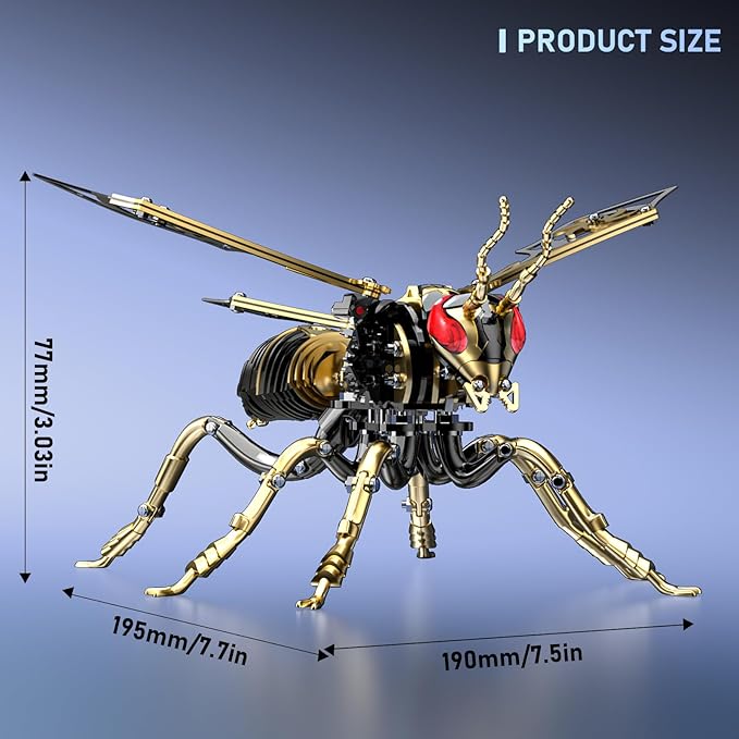 3D Puzzles for Adults, Bumblebee Metal Assembly Jigsaw Game with Steel Mechanical Engineering, Advanced DIY Crafts for Relief & Collection(Black-Gold)