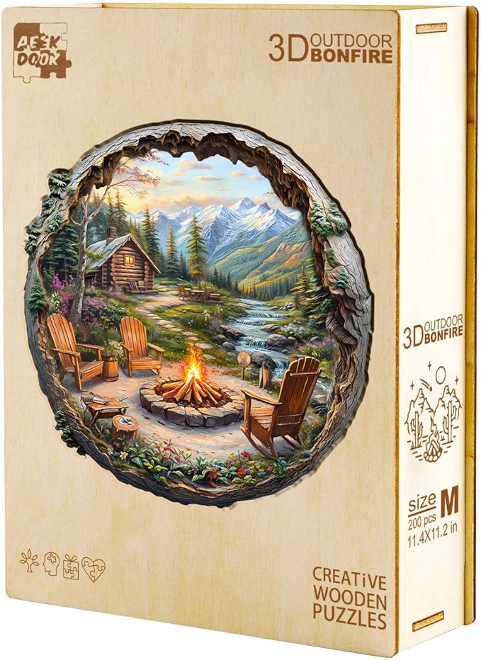 Wooden Puzzles for Adults - 3D Outdoor Bonfire Wooden Puzzle - Unique Animal Shape Wood Cut Puzzles - Eco-Friendly Home Office Decor (S-8.5 * 8.3in)