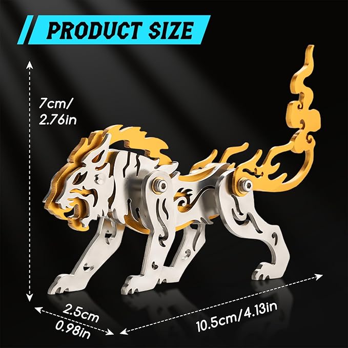 3D Metal Puzzles,3D Metal Puzzle for Adults,Mechanical Model Kit Zodiac Tiger Gold,Steel 3D Puzzles Stainless Steel Ornaments for Adults Home Decor Art Craft Gifts Toys.