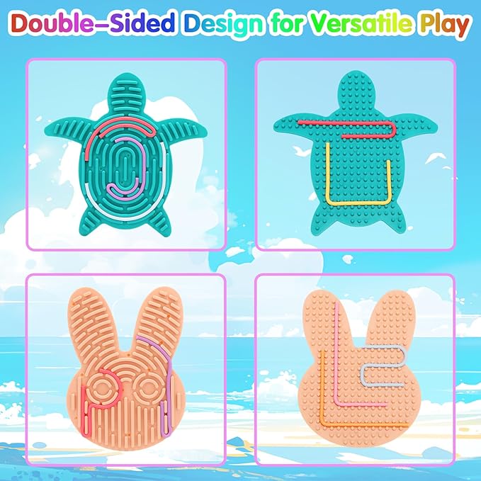 2-Pack Sensory Activity Board for Kids, Double-Sided Fidget Toy with 20 Silicone Strips(Color in ramdon), Montessori-Inspired Fine Motor Skill Toy for Autism, ADHD, Anxiety Relief, Ages 3+