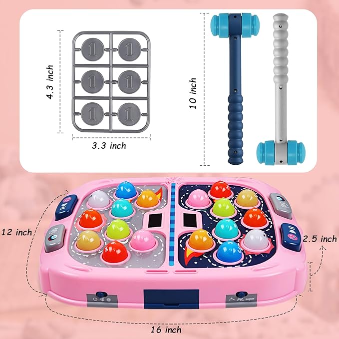 Whack a Mole Game, Toys for Ages 3-4 5-7 8-12 Girls Boys, Whack Game for Toddlers, Gifts for 3 4 5 6+ Year Old Girls Boys, Early Learning Educational Toys with 2 Hammers Sound & Light