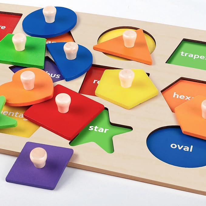 Roberly Shape Wooden Puzzles for Toddlers, Toys Peg Puzzle Geometric Color Matching Board for Girls Boys 36 Months Preschool Learning Educational Toys Birthday Gifts