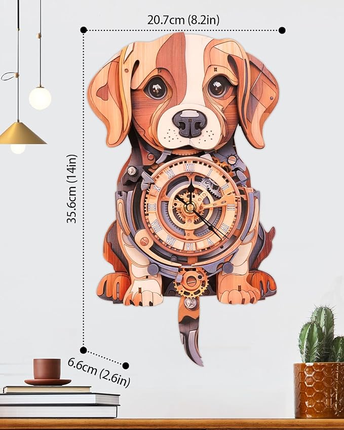 3D Wooden Puzzles for Adults, Beagle Clock DIY Kit with Pendulum, Beginner 28 Pcs Wooden Puzzles, Creative Gift Ideas for Adults and Teens