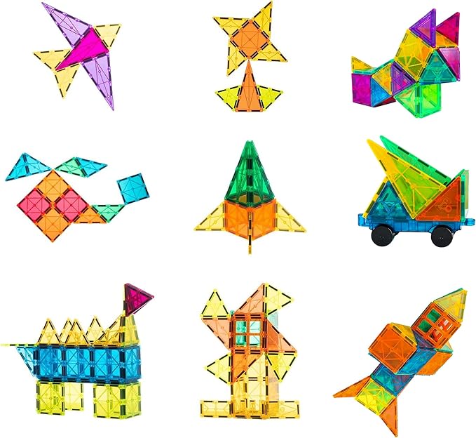 Bmag 100PCS Magnet Building Blocks with 2 Cars for Kids, Magnetic Tiles Stacking Building Set for Boys Girls, STEM Preschool Educational Learning Construction Toy