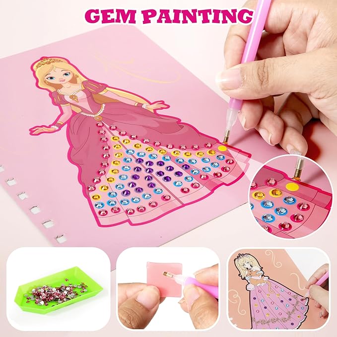 Tudaymol 4-in-1 Art & Craft Activity – DIY Dress Up Stickers, Makeup Kit, Foil & Gems Art, Creative Princess Fun, Costume Ideas & Accessories, Travel Toy, Gifts for Girls Ages 4-8-12