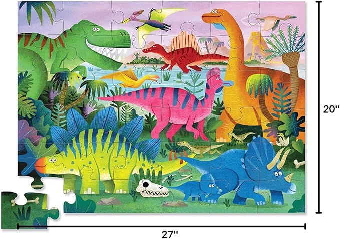 Crocodile Creek 36-Piece Jigsaw Floor Puzzle - Fun Floor Puzzles for Kids Ages 3-5 - Heavy-Duty Shaped Box for Storage - Dino Land - 27" W x 20" H Finished