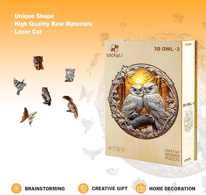 Wooden Puzzles for Adults - Couple Owl Wooden Jigsaw Puzzle - Unique Animal Shaped Wood Puzzles Adult - Christmas Birthday Gifts for Adults/Friends/Family - 200pcs 11.4 * 11.2in
