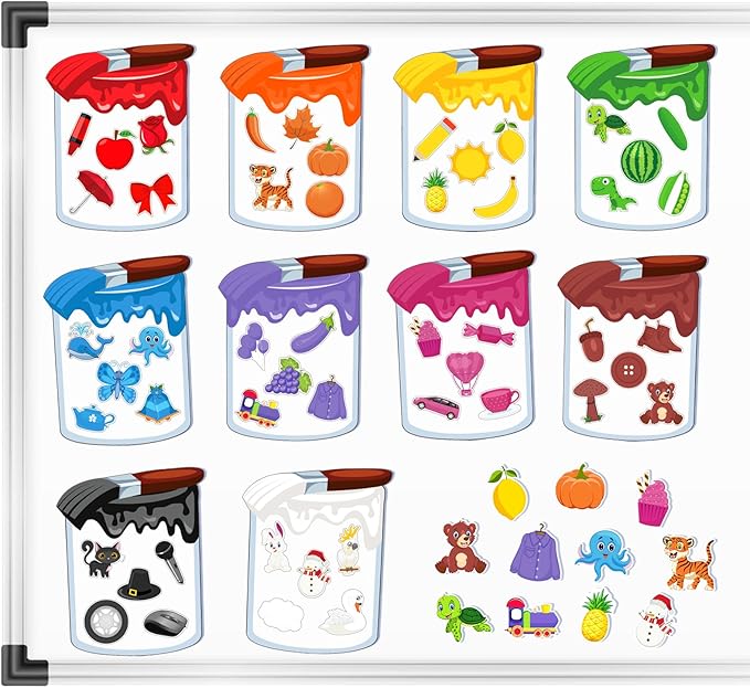 EAMAY Magnetic Color Sorting Set for Kids, Fridge Magnets for Toddlers 1-3, Preschool Circle Time Learning Center Activities, Matching Games Use on The Whiteboard